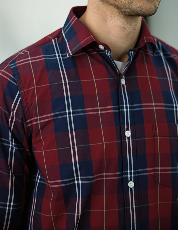 Brick Red Grid Cotton Check Shirt